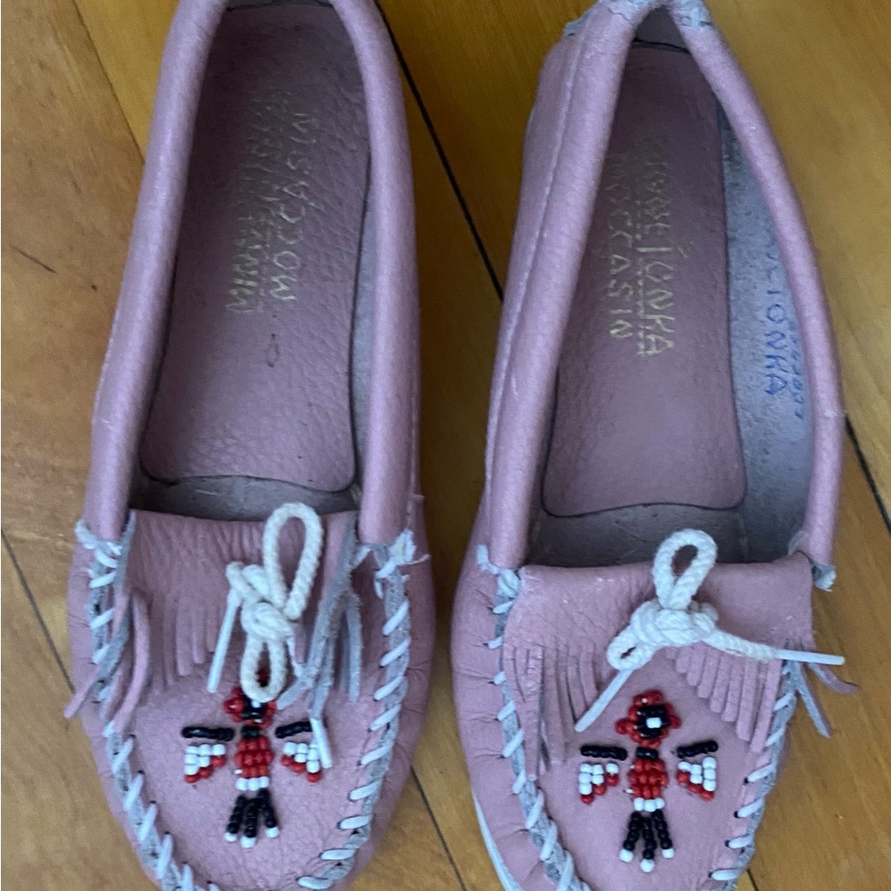 Kids Pink Moccasins with Beaded Design